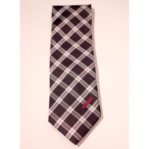 MISSONI ITALY Check Plaid NAVY Blue 100% SILK Logo Branded DRESS TIE